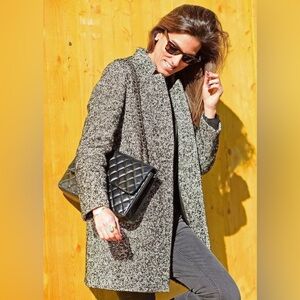 Zara Women Boucle Coat Winter Black/White Size XS